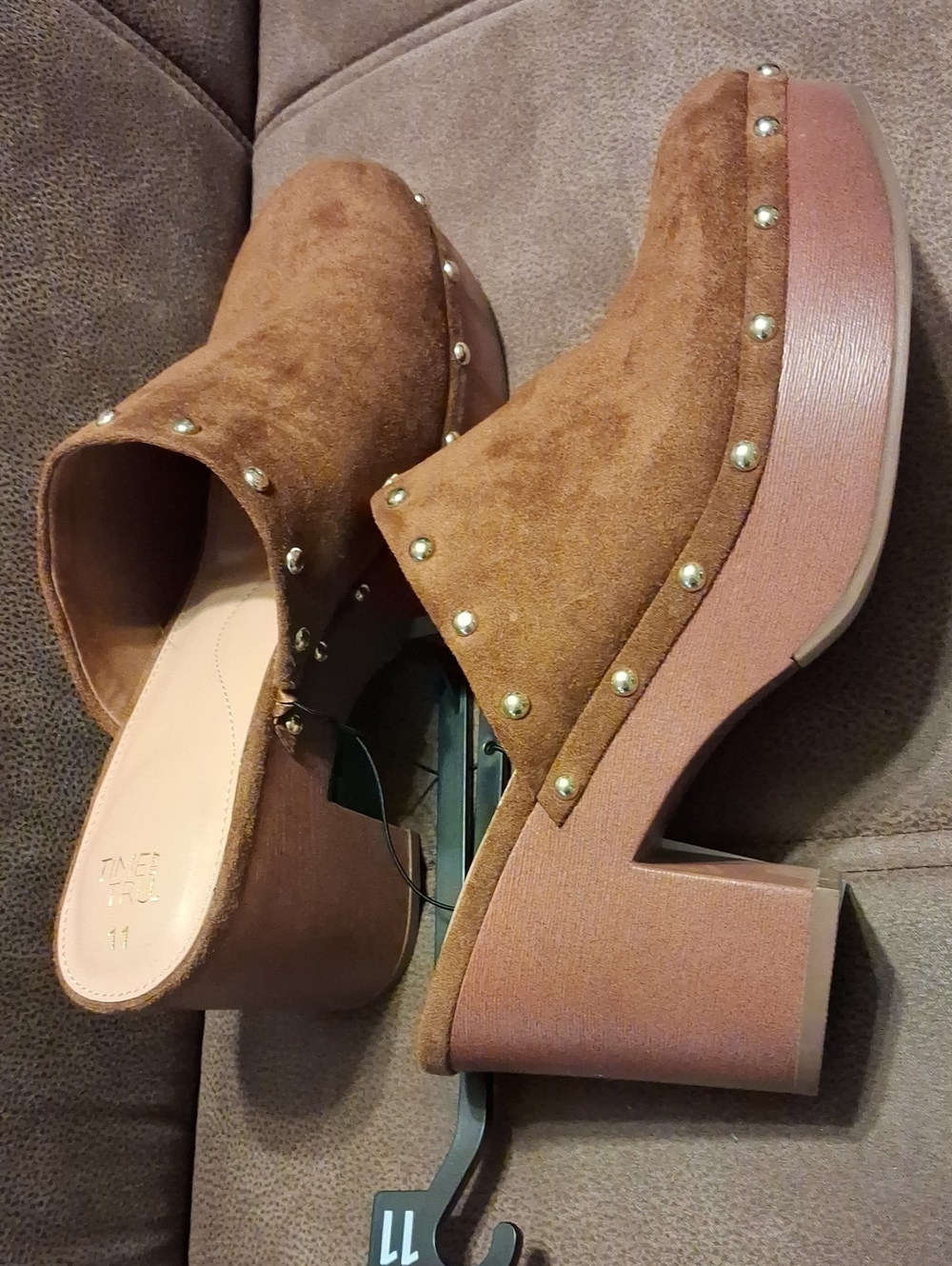 Time And Tru Brown Faux Suede Studded Platform Mules - Women Size 11